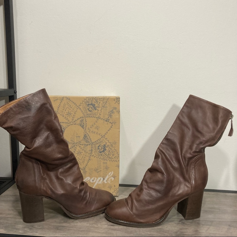 Free People Elle Block Heel Boot Chocolate Brown Slouchy Leather Boots